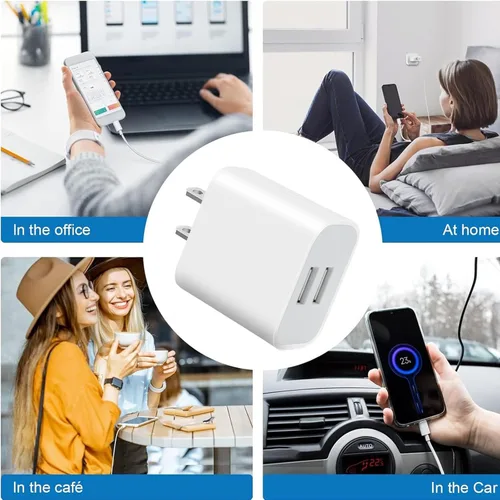 Miniatura 7 de Paquete de 3 cargadores de pared USB, adaptador de enchufe de doble puerto para bloque de carga de toma de pared, adaptador de corriente USB