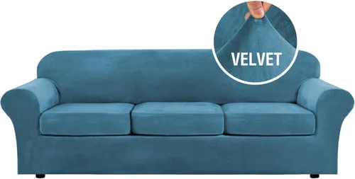 Miniatura 9 de H.VERSAILTEX - Funda elástica para sofá de 3 piezas, de suave terciopelo afelpado, para sofá biplaza con 2 cojines de hasta 72 pulgadas de ancho, se