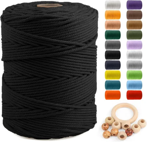 Miniatura 53 de Cuerda de algodón para macramé de 5 mm x 109 yardas, ZUEXT 100% natural hecha a mano, cuerda de algodón trenzada de 4 hebras para colgar plantas