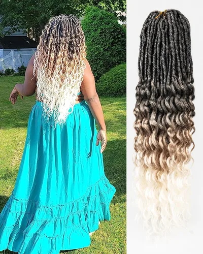 Miniatura 14 de Cabello de Ganchillo Faux Locs de Onda Profunda - 24 Pulgadas 8 Paquetes Pre-Enrollado Negro Natural 112 Hebras Extensiones de Cabello Sintético