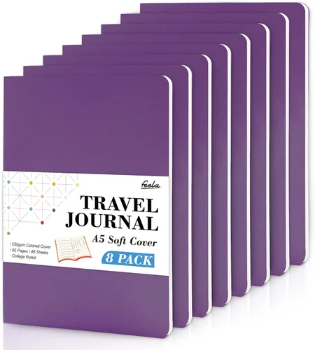Miniatura 16 de Feela - Paquete de 8 cuadernos de tapa blanda en masa, cuadernos universitarios rayados para el trabajo, cuaderno de viaje rayado para mujeres y 8