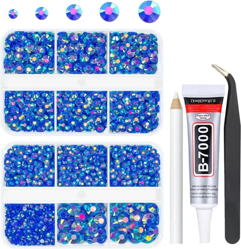 Miniatura 24 de qiipii Diamantes de imitación de resina AB verde aguamarina con pegamento B7000 para manualidades deslumbrantes de 2mm-6mm piedras gelatinosas