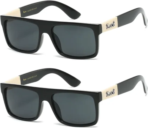 Locs Paquete de 2 lentes de sol color marfil negro Auténtico gángster plano superior marfil, Negro -