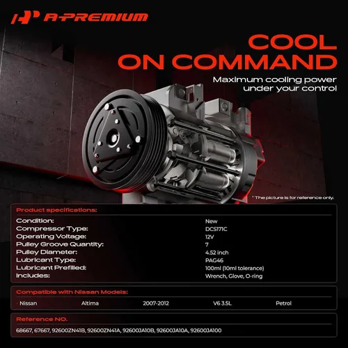 Miniatura 2 de A-Premium Compresor de A/C con embrague, compatible con 92600-JA100, compatible con Nissan Altima 2007-2012 3.5L (no compatible con 2.5 litros)