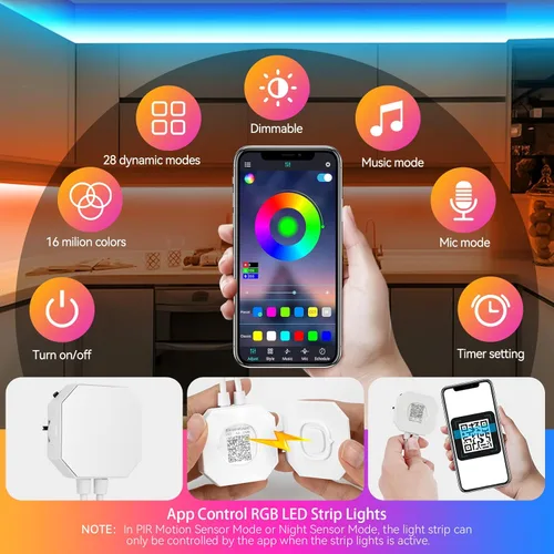 Miniatura 5 de Tira de luces LED con sensor de movimiento, 2x9.8 pies de luces LED RGB activadas por movimiento para debajo de la cama, luces sincronizadas