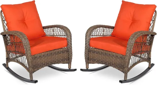 Miniatura 21 de VIVIJASON Mecedora de mimbre para exteriores, silla mecedora de ratán para patio con cojines y marco de acero, muebles de mimbre mecedores
