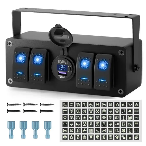 Miniatura 9 de Joinfworld Caja de Interruptor Basculante de 2 Posiciones Impermeable 12V Panel de Interruptor de Barra de Luz LED SPST ON/OFF con Doble Toma USB PD