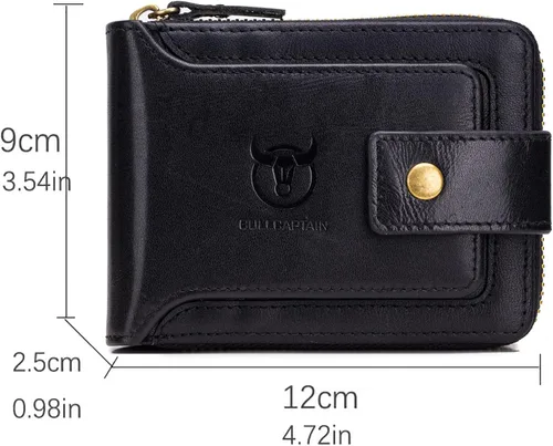 Miniatura 44 de LUKZIJAES Billetera de cuero genuino para hombre, con bloqueo RFID, delgada, plegable, bolsillo frontal, #3-Café, Vintage