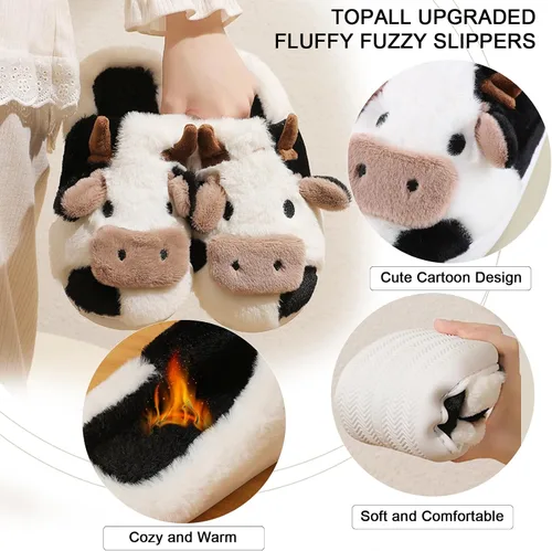 Miniatura 2 de TOPALL Pantuflas para mujeres y hombres, con bordado mejorado, mullidas, mullidas, cómodas, antideslizantes, cálidas, para interiores y exteriores