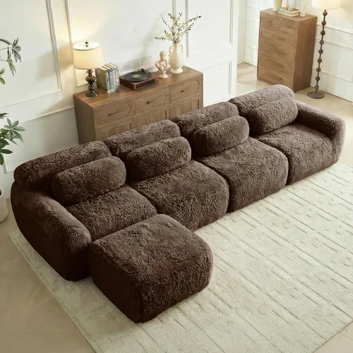 Miniatura 12 de Sofás de nube sin hueso de 80.4 pulgadas, tela de felpa suave y esponjosa, sofá cama modular con 2 otomanas, sofás de dos plazas de chocolate,