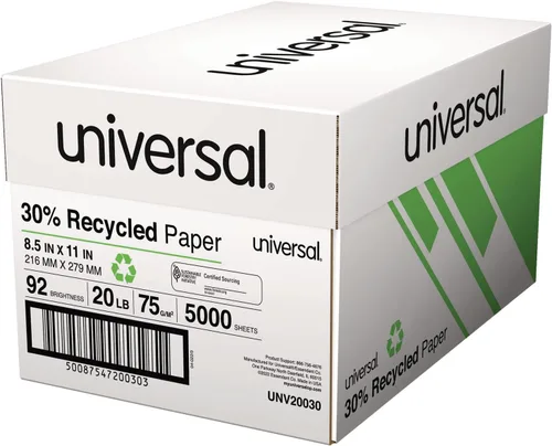 Miniatura 2 de Universal Papel de copia reciclado 30%, brillo 92, 20lb, 8 1/2" x 11", blanco, 5000/cartón (20030)
