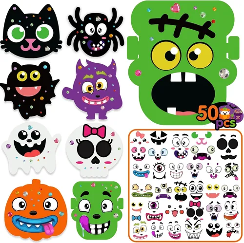 NC Kits de manualidades de Halloween para niños, 32 piezas de espuma de Halloween, manualidades de calabaza para niños, autoadhesivas, decoraciones