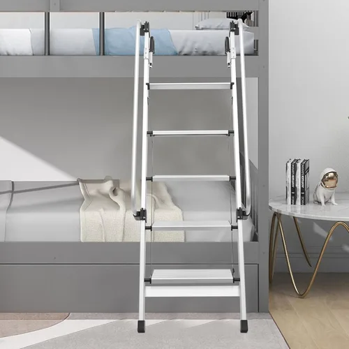 Miniatura 5 de Escalera montada en la pared, litera de metal de 5 escalones, escalera de escalada con pasamanos ajustables para ático, sótano, exterior, 66.1 x