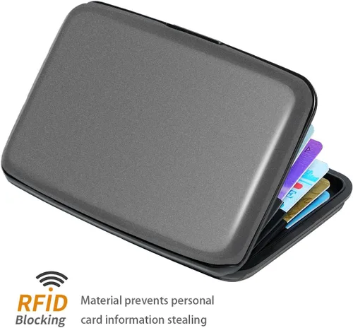 Miniatura 3 de Coco Rossi Portatarjetas de crédito con bloqueo RFID, mini tarjetero delgado de aluminio duro para hombres o mujeres, Gris (Space Grey)