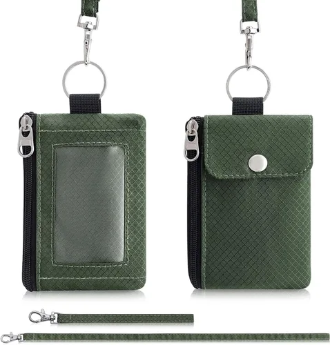 Miniatura 7 de Artpaxy Cartera minimalista para hombres y mujeres, llavero con bloqueo RFID, con cremallera, pequeña cartera con ventana de identificación, 2