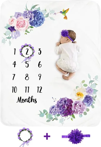 Manta de hito mensual para bebé niña, manta floral para el mes del recién nacido, regalo personalizado para ducha, forro polar suave de felpa suave,