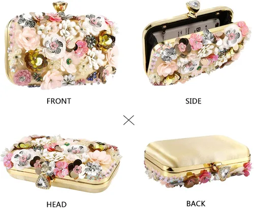 Miniatura 5 de Selighting Bolsas de noche coloridas florales para mujer con cuentas formales para novia boda graduación cóctel fiesta bolsas