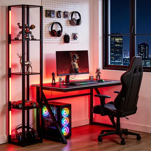Miniatura 7 de RGBCW - Lámpara de pie LED inteligente y moderna con sincronización de música, lámpara de estante de esquina que cambia de color, lámpara de pie