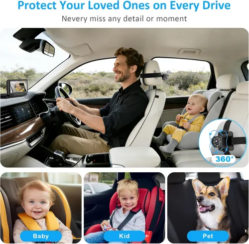 Miniatura 5 de Cámara de coche de bebé para 2 niños, monitor de bebé de pantalla dividida HD 1080P de 6.86 pulgadas con doble cámara de asiento trasero y visión