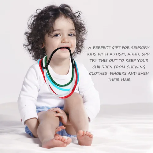 Miniatura 4 de Collares sensoriales masticables para niños y niñas, paquete de 15 pulseras elásticas masticables para niños con autismo, ansiedad, TDAH, SPD