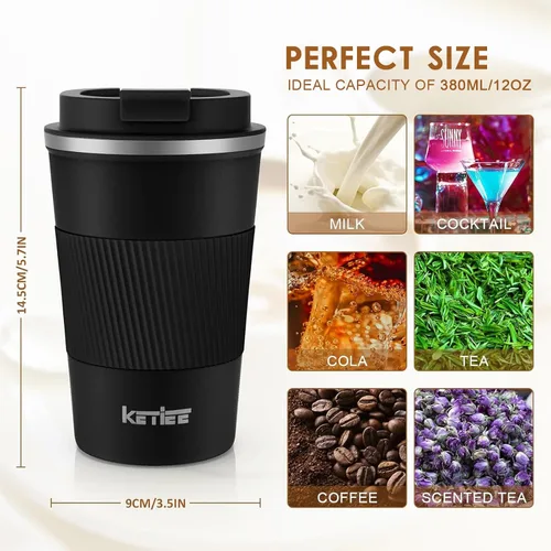 Miniatura 2 de KETIEE Taza de viaje de 12 onzas, taza de café aislada al vacío con tapa a prueba de fugas, vaso de café de viaje de acero inoxidable de doble pared
