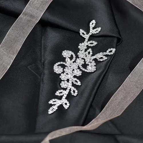 Miniatura 3 de Jerler Apliques de diamantes de imitación, elegante cinturón de diamantes de imitación de cristal plateado que cose en el cinturón nupcial