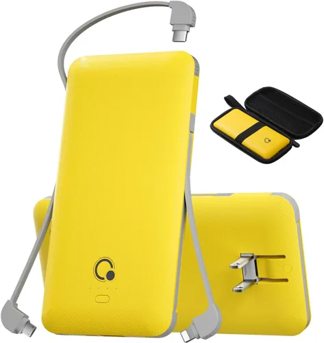 Miniatura 7 de Q 10000 mAh Banco de energía, cargador portátil delgado, paquete de batería externa con 4 salidas, enchufe de pared AC incorporado, cables Micro USB