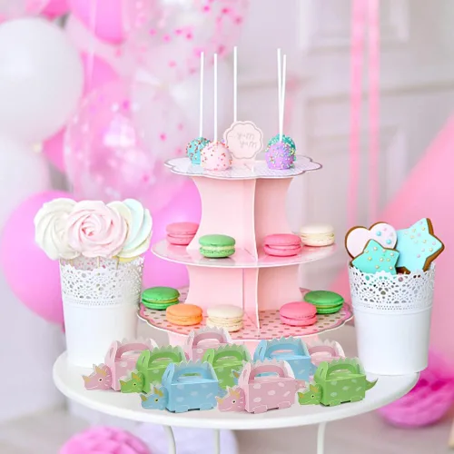 Miniatura 6 de 50 cajas de regalo de dinosaurio verde para niños, decoración de baby shower, bolsa de golosinas de papel, caja de dulces para primer cumpleaños