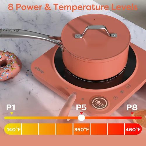 Miniatura 4 de CIARRA CATIH1A-O Cocina de inducción portátil, quemador eléctrico de encimera delgado con sensor táctil y tiempo digital, naranja 2-Naranja