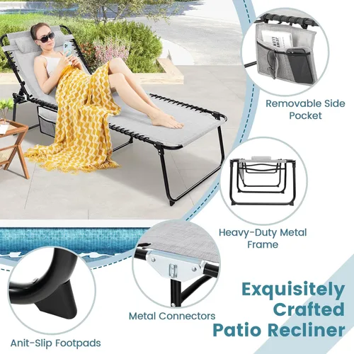 Miniatura 7 de Tangkula Widen - Sillón plegable y reclinable, portátil con 4 posiciones de respaldo, 2 posiciones de patas, almohada, silla de playa para tomar