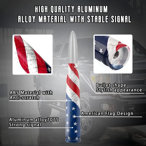 Miniatura 4 de Antena de bala de la bandera americana para coche y camión con tapas de válvula, antena universal para GM Chevy Silverado 1500 2500 3500 HD