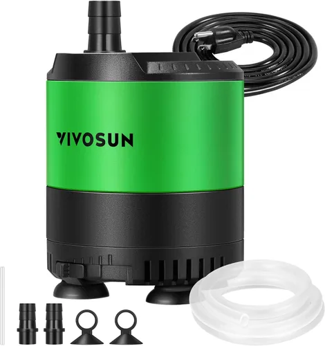 VIVOSUN Bomba de agua sumergible de 210 GPH de 10 W, con flujo de agua ajustable, tubo de 4.9 pies, eje de cerámica adicional y adaptadores de