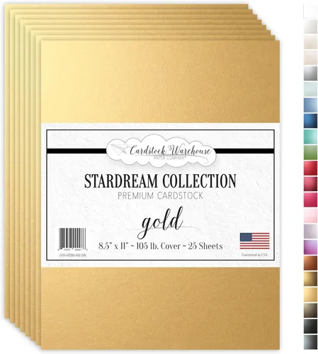 Cardstock Warehouse Stardream Gold - 8.5 x 11 pulgadas - 105 libras / 10.02 oz/m² de papel de cartulina perlado de alta calidad - 25 hojas Dorado