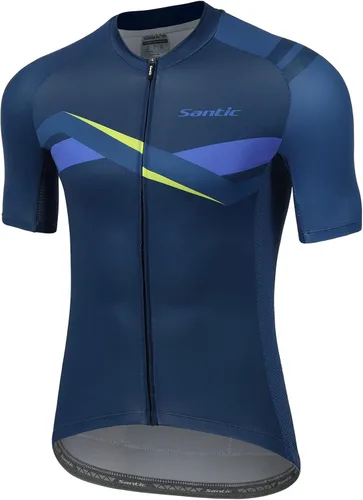 Santic Camiseta de ciclismo de manga corta para hombre camiseta de bicicleta de carretera con cremallera completa ropa de MTB con bolsillos