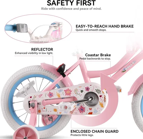 Miniatura 3 de RULLY 12 14 16 Inch Girls Bike for 2-7 Year Olds, Daisy Kids Bicycle with Training Wheels, Basket & Doll Seat, Retro Toddler Bike with Coaster
