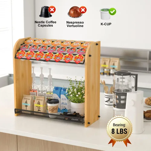 Miniatura 4 de Soporte para Cápsulas K Organizador de Cápsulas de Café para Accesorios de Barra de Café, Soportes para Cápsulas K para Encimera, Soporte de Bambú