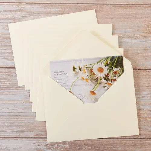 Miniatura 6 de Paquete de 50 sobres A6 color crema con tarjetas de cartulina gruesa plegada de 4 x 6 pulgadas y calcomanías doradas para tarjetas de felicitación
