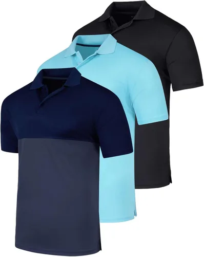 Real Essentials - Paquete de 3 Camisa tipo Polo de manga corta para hombre, de secado rápido y de rendimiento atlético (disponible en tallas grandes