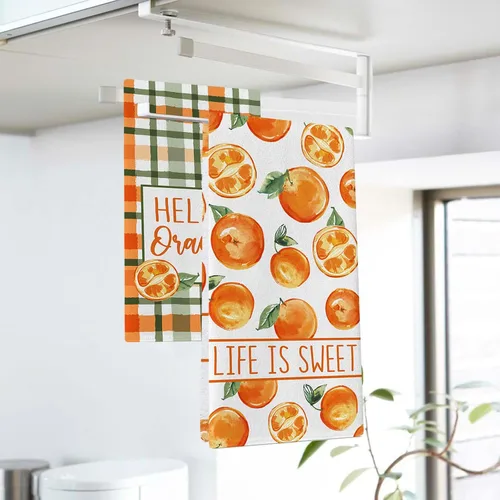 Miniatura 3 de Seliem Hello Orange - Juego de 2 paños de cocina de primavera y verano, Life is Sweet Mandarina y cítricos, toallas de mano para secar y hornear, a