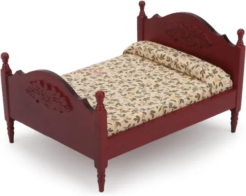Muebles en miniatura para casa de muñecas, cama de madera con tela, colchón y almohada, escala 1/12, decoración de muebles para casa de muñecas,