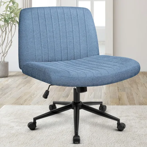 Miniatura 11 de Orange Factory Silla Criss Cross con Ruedas Silla de Escritorio de Tocador Ancha y Cómoda Base Dual de Cuero sin Brazos Ajustable Giratoria