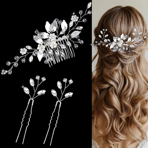Accesorios para el cabello de boda de cristal, peine con horquillas y perlas de diamantes de imitación para novia, damas de honor, niñas de flores