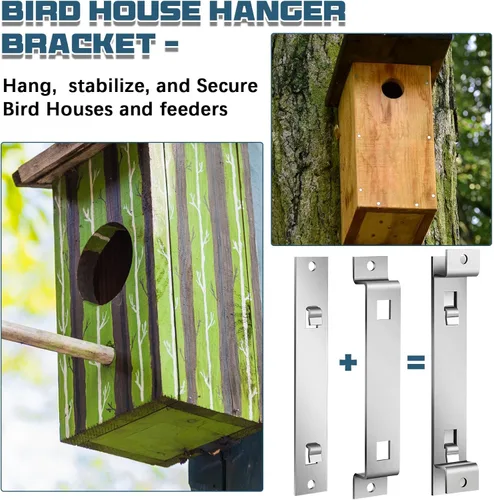 Miniatura 5 de Blulu 2 juegos de soporte de montaje estable de acero galvanizado a prueba de óxido para asegurar casas de pájaros, cajas de anidación, comederos