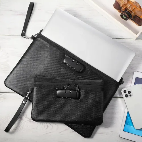 Miniatura 5 de Nezyo Bolsa de documentos de dinero segura ignífuga con cerradura, 2 piezas, diario notario, bolsa impermeable con cremallera para almacenamiento
