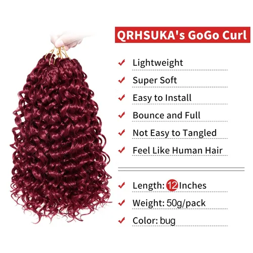 Miniatura 4 de QRHSUKA GoGo Curl Cabello de Ganchillo Rizado Corto para Mujeres Rizos de Playa Ondas de Agua Trenzas Profundas de Ganchillo Sintéticas Extensiones