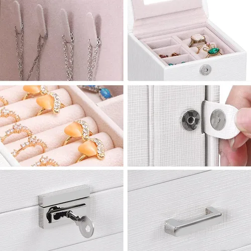 Miniatura 5 de ANWBROAD Enorme caja de joyería de 6 niveles organizador de joyas con cerradura de espejo caja de joyería para niñas aretes anillos collares