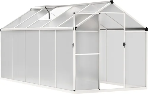 Miniatura 9 de VEIKOU Invernadero de 6 x 10 pies, casa verde de policarbonato de doble pared con ventilación ajustable, marco de aluminio, estructura de remache