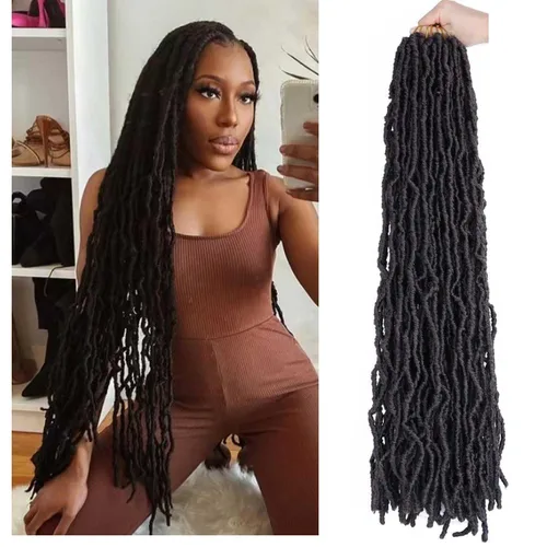 Miniatura 40 de 6 Paquetes Soft Locs Cabello de Ganchillo Pre Looped Faux Locs Trenzas de Ganchillo Goddess Locs Dreadlocs Cabello Sintético Para Mujeres Negras 1b