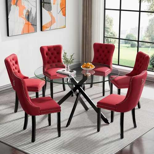 Miniatura 41 de HomVent Juego de mesa de comedor redonda de vidrio de 3 piezas, juego de mesa de comedor de vidrio templado para 2 mesas de cocina con 2 sillas