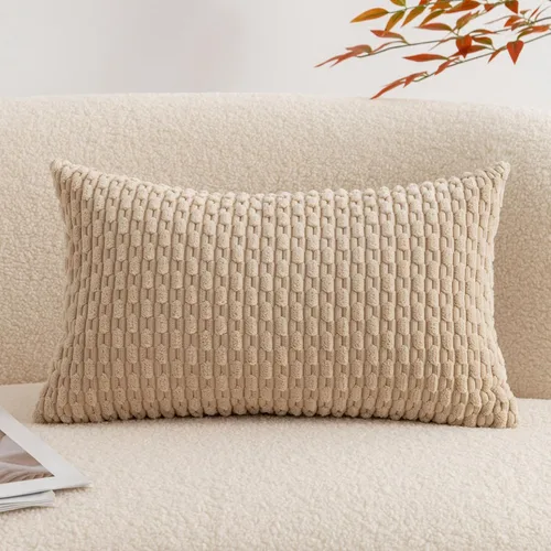 UGASA - Funda de almohada decorativa de pana suave de otoño de 12 x 20 pulgadas, diseño bohemio a rayas, oblonga, para sofá, sala de estar, cama,